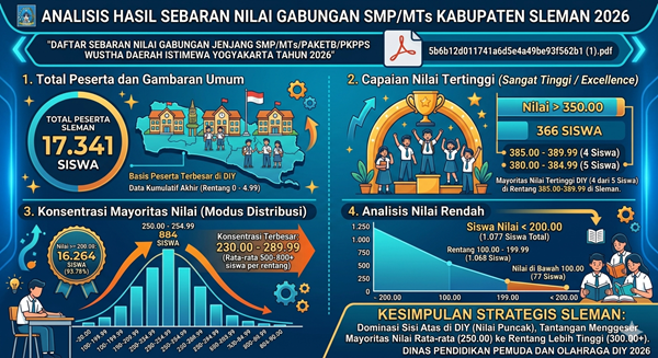 SPMB : Analisis Distribusi dan Capaian Nilai Gabungan Siswa SMP/MTs Kabupaten Sleman Tahun 2026
