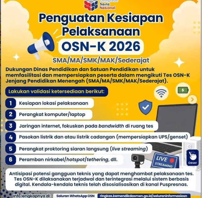 Sinergi Dinas Pendidikan dan Sekolah: Kunci Sukses Penguatan Kesiapan OSN-K 2026 Berbasis Digital